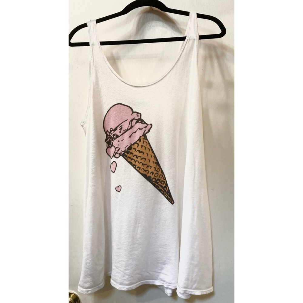 Wildfox White Tank Top with Pink Ice Cream Graphic